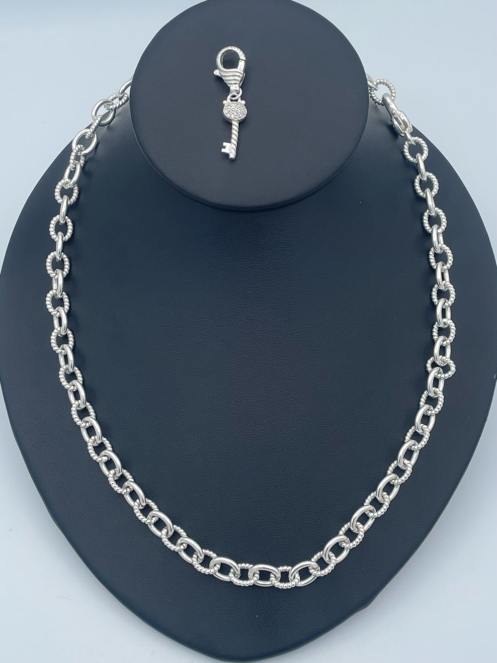 Judith Ripka 925 Sterling Silver Heart Lock Key Necklace Removable CZ Pave Charm